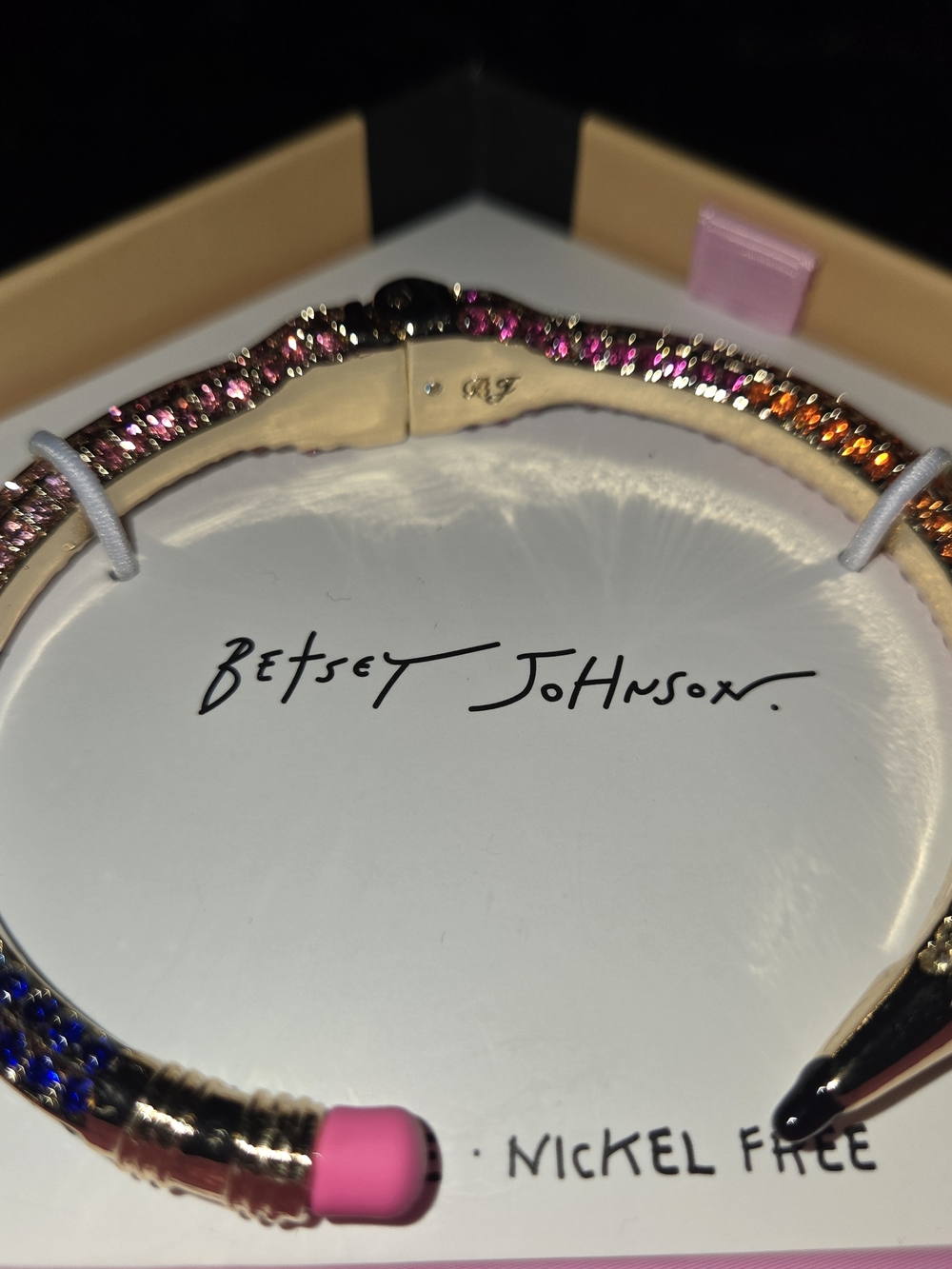 Betsey Johnson Rainbow Crystal Pencil Bangle Bracelet - Multicolor - Picture 2 of 3